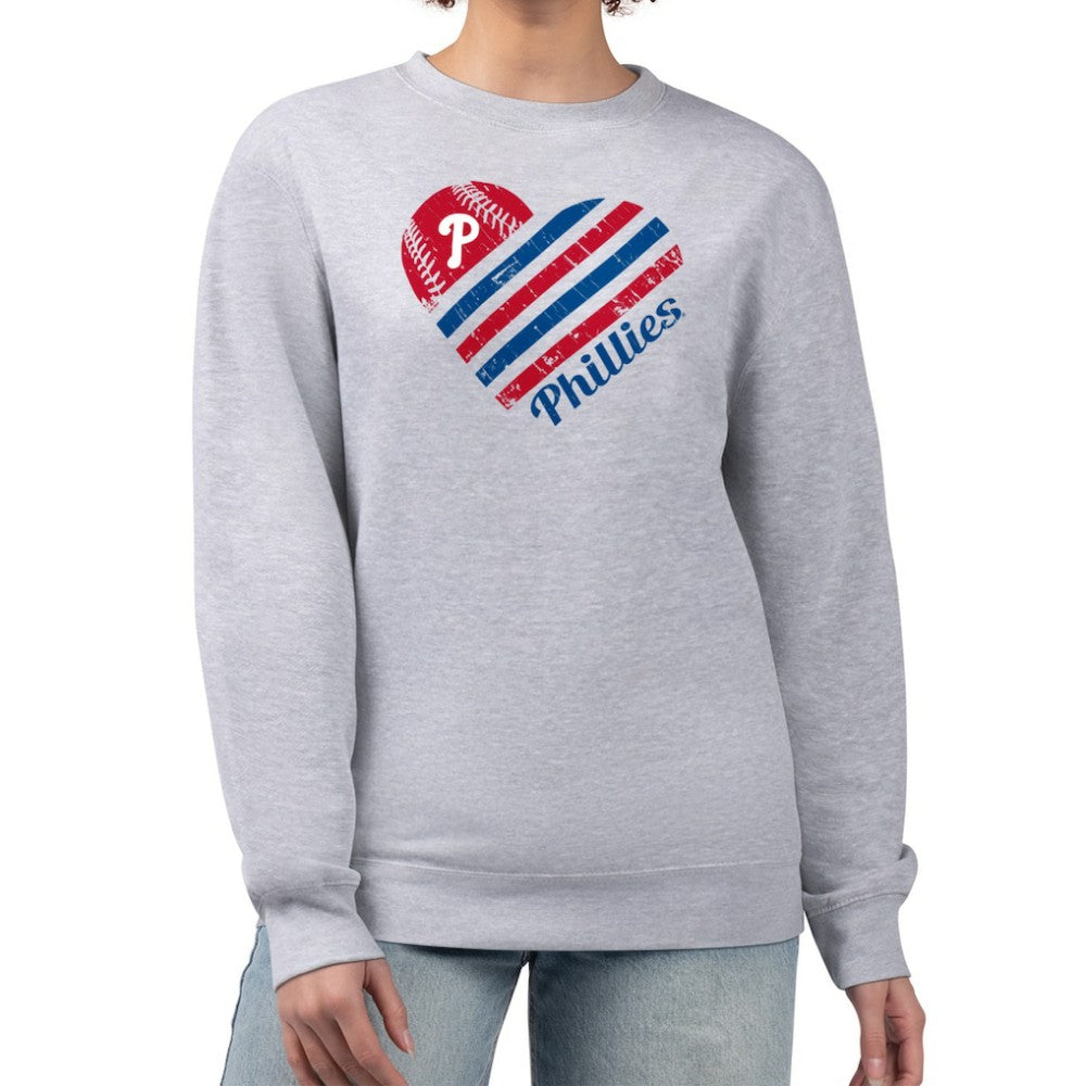 Philadelphia Phillies G-III 4Her by Carl Banks Women's Heart Logo Fleece Pullover Sweatshirt Heather Gray