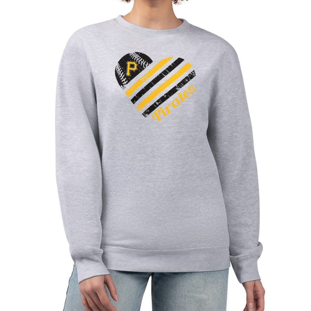Pittsburgh Pirates G-III 4Her by Carl Banks Women's Heart Logo Fleece Pullover Sweatshirt Heather Gray
