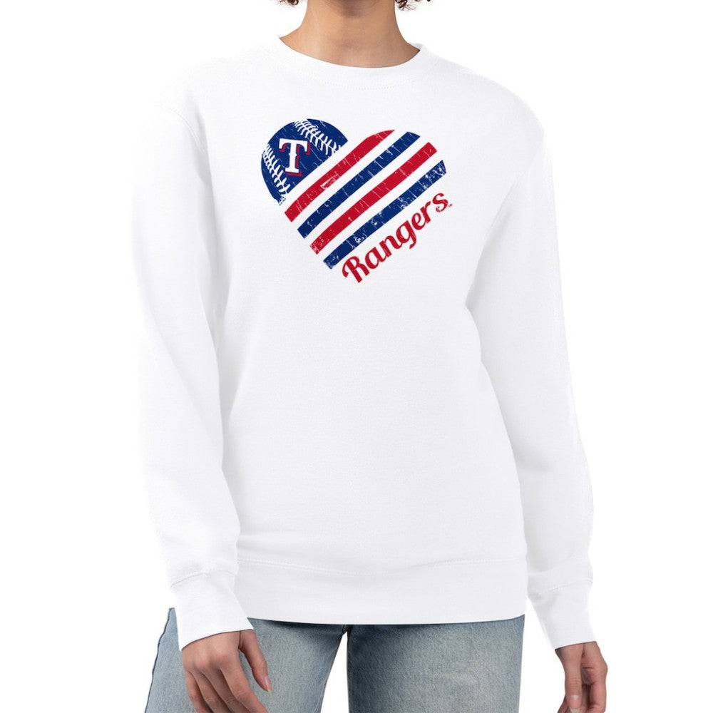 Texas Rangers G-III 4Her by Carl Banks Women's Heart Logo Fleece Pullover Sweatshirt White