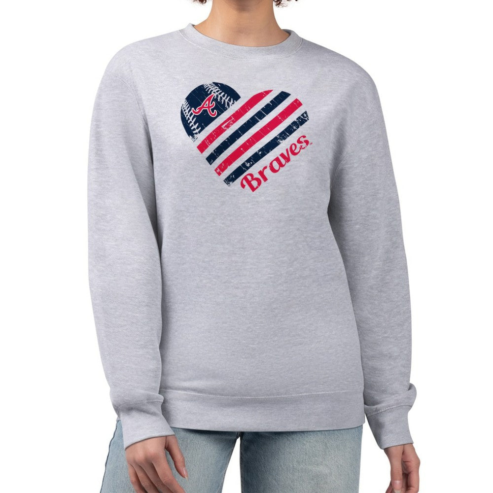 Atlanta Braves G-III 4Her by Carl Banks Women's Heart Logo Fleece Pullover Sweatshirt Heather Gray