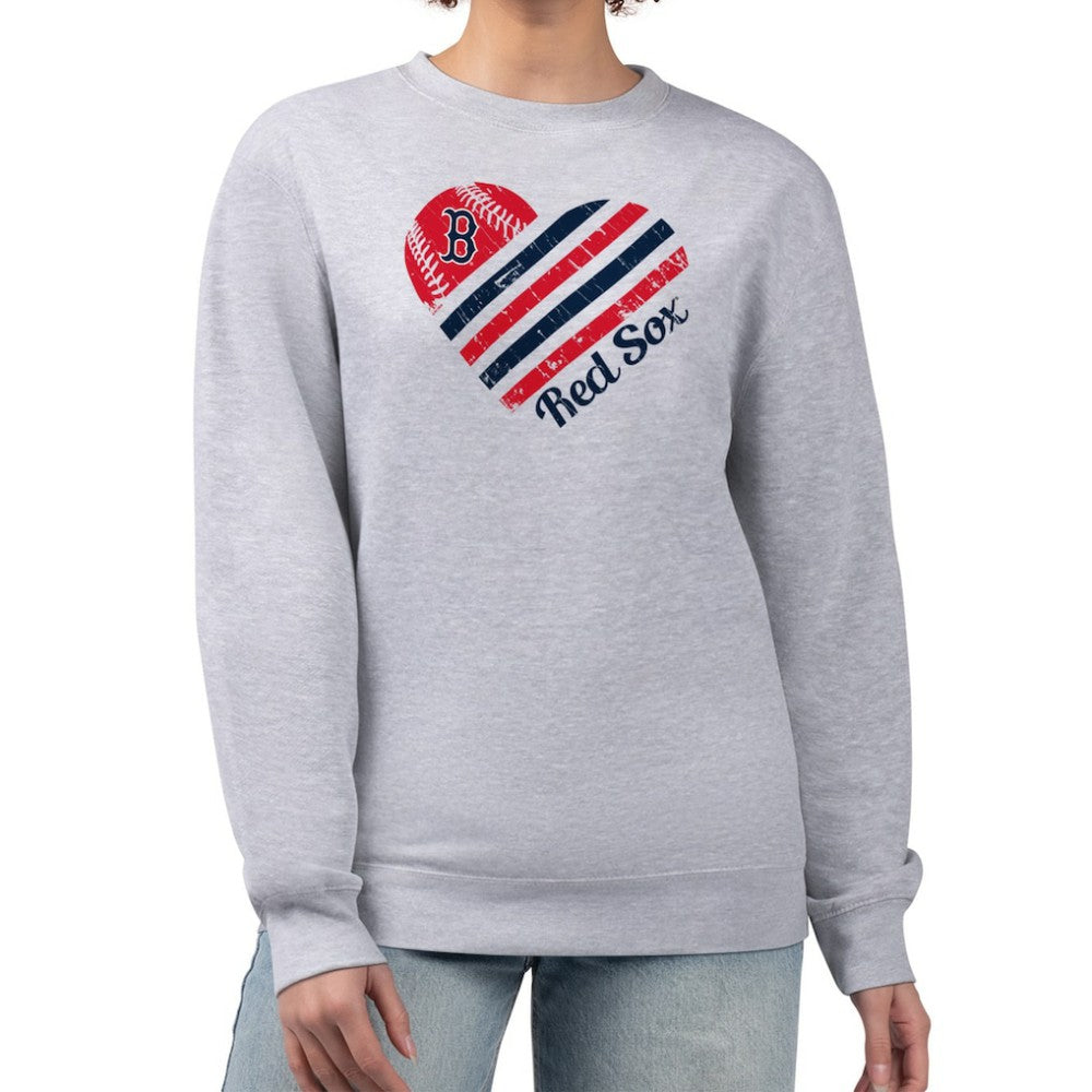 Boston Red Sox G-III 4Her by Carl Banks Women's Heart Logo Fleece Pullover Sweatshirt Heather Gray