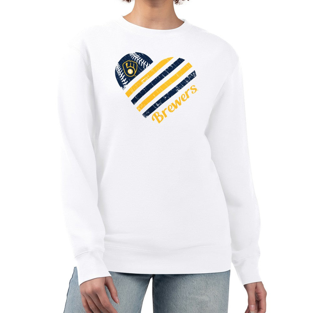 Milwaukee Brewers G-III 4Her by Carl Banks Women's Heart Logo Fleece Pullover Sweatshirt White