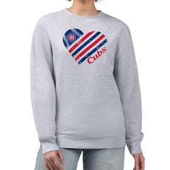 Chicago Cubs G-III 4Her by Carl Banks Women's Heart Logo Fleece Pullover Sweatshirt Heather Gray