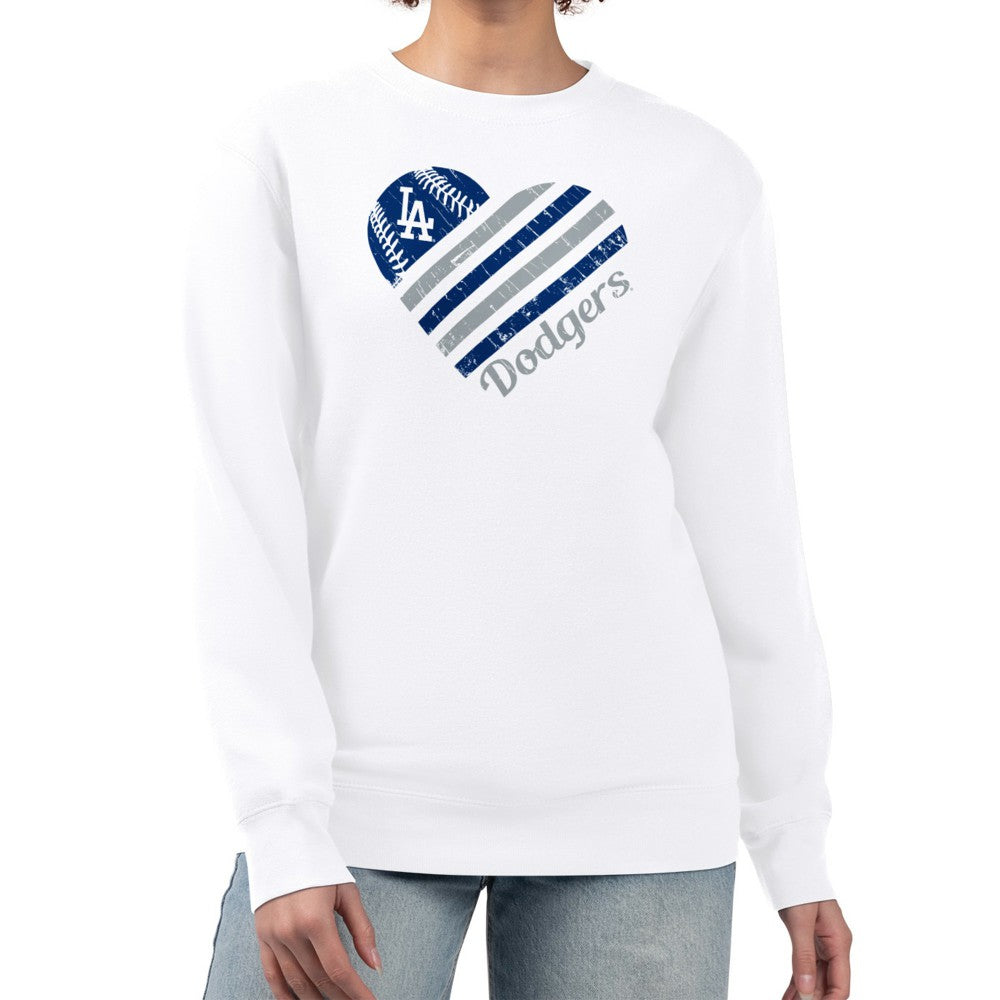 Los Angeles Dodgers G-III 4Her by Carl Banks Women's Heart Logo Fleece Pullover Sweatshirt White