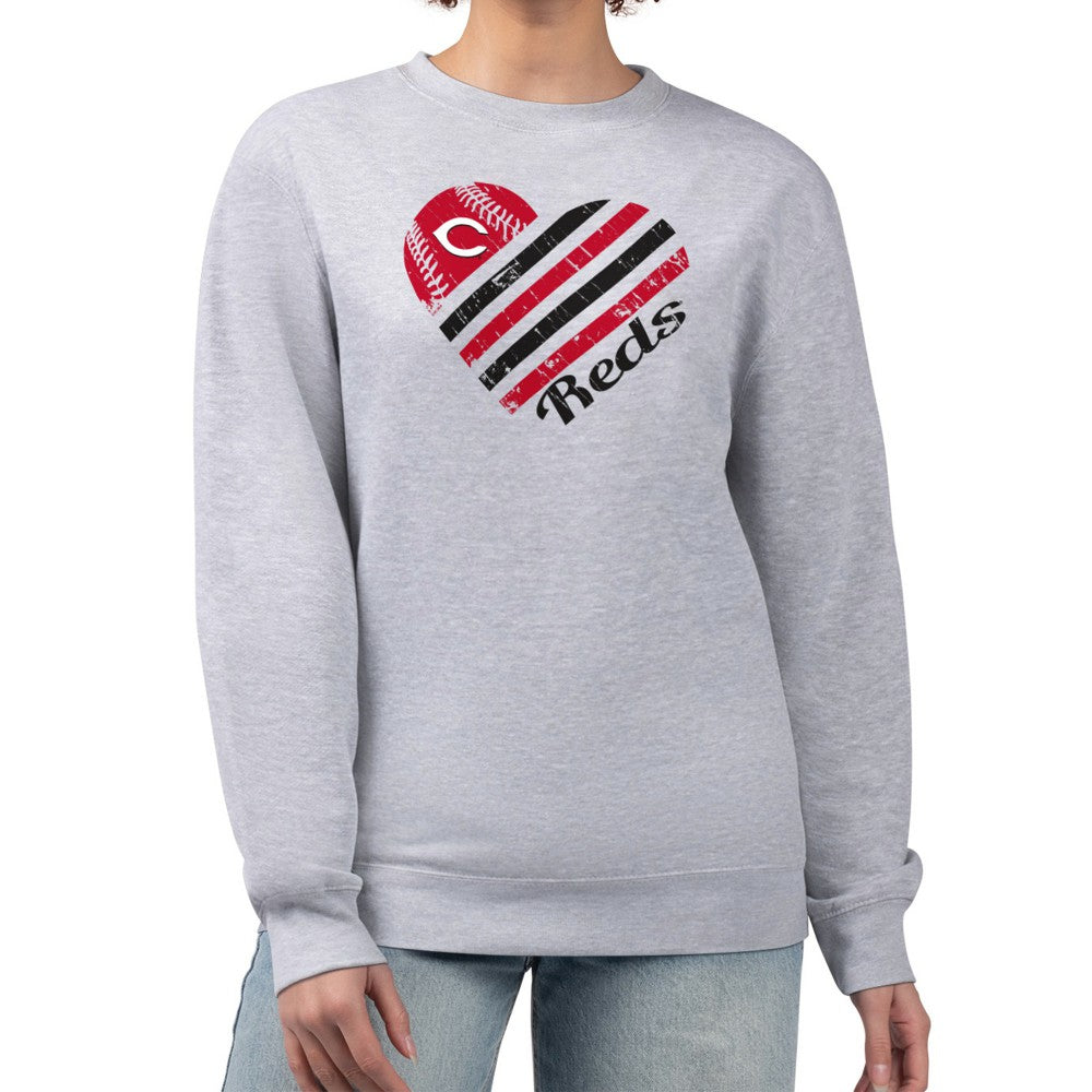 Cincinnati Reds G-III 4Her by Carl Banks Women's Heart Logo Fleece Pullover Sweatshirt Heather Gray