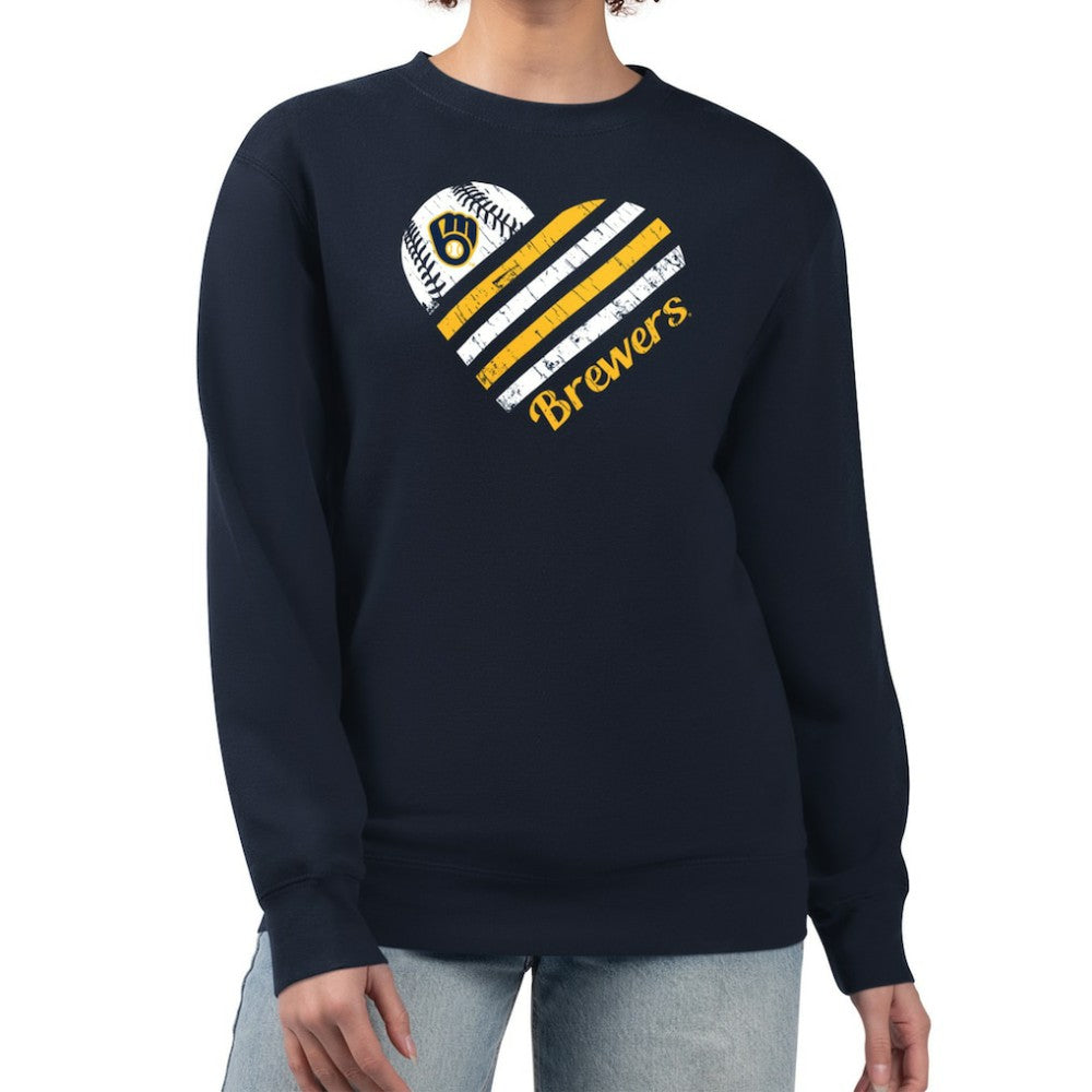 Milwaukee Brewers G-III 4Her by Carl Banks Women's Heart Logo Fleece Pullover Sweatshirt Navy