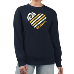 Milwaukee Brewers G-III 4Her by Carl Banks Women's Heart Logo Fleece Pullover Sweatshirt Navy