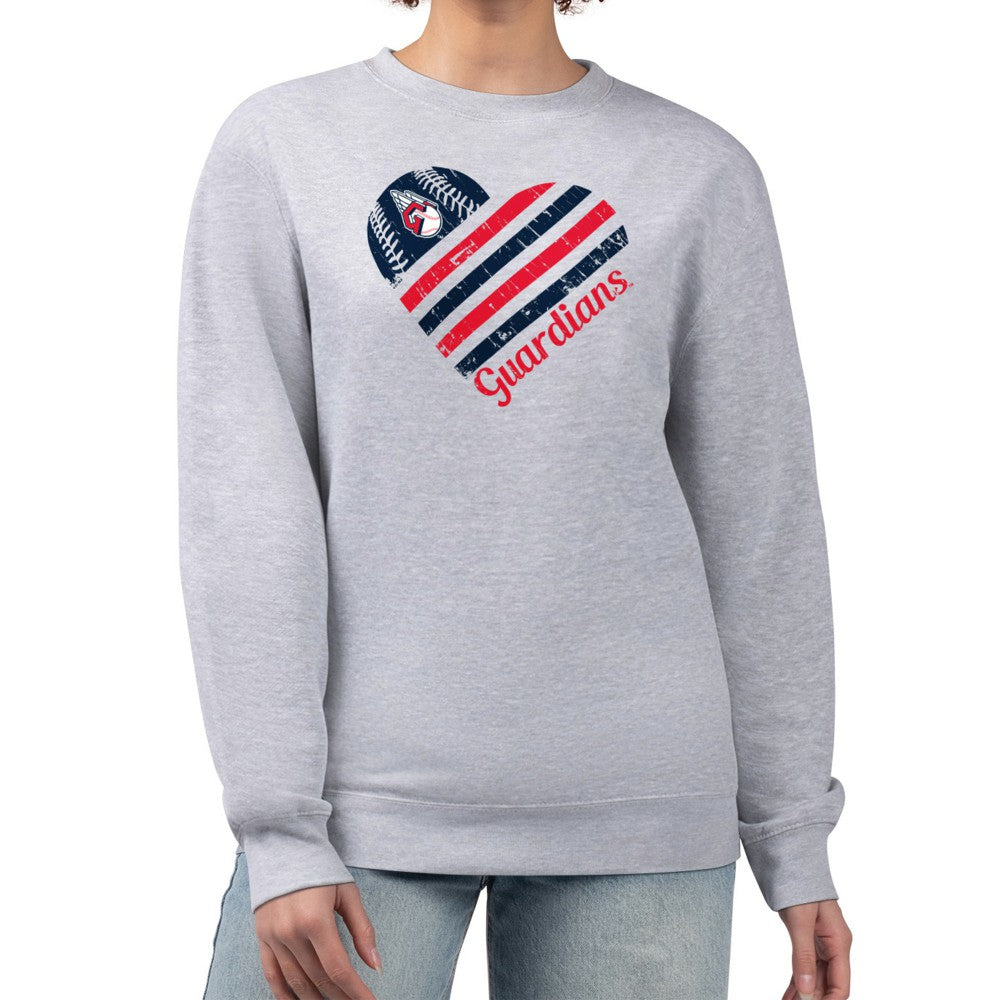 Cleveland Guardians G-III 4Her by Carl Banks Women's Heart Logo Fleece Pullover Sweatshirt Heather Gray