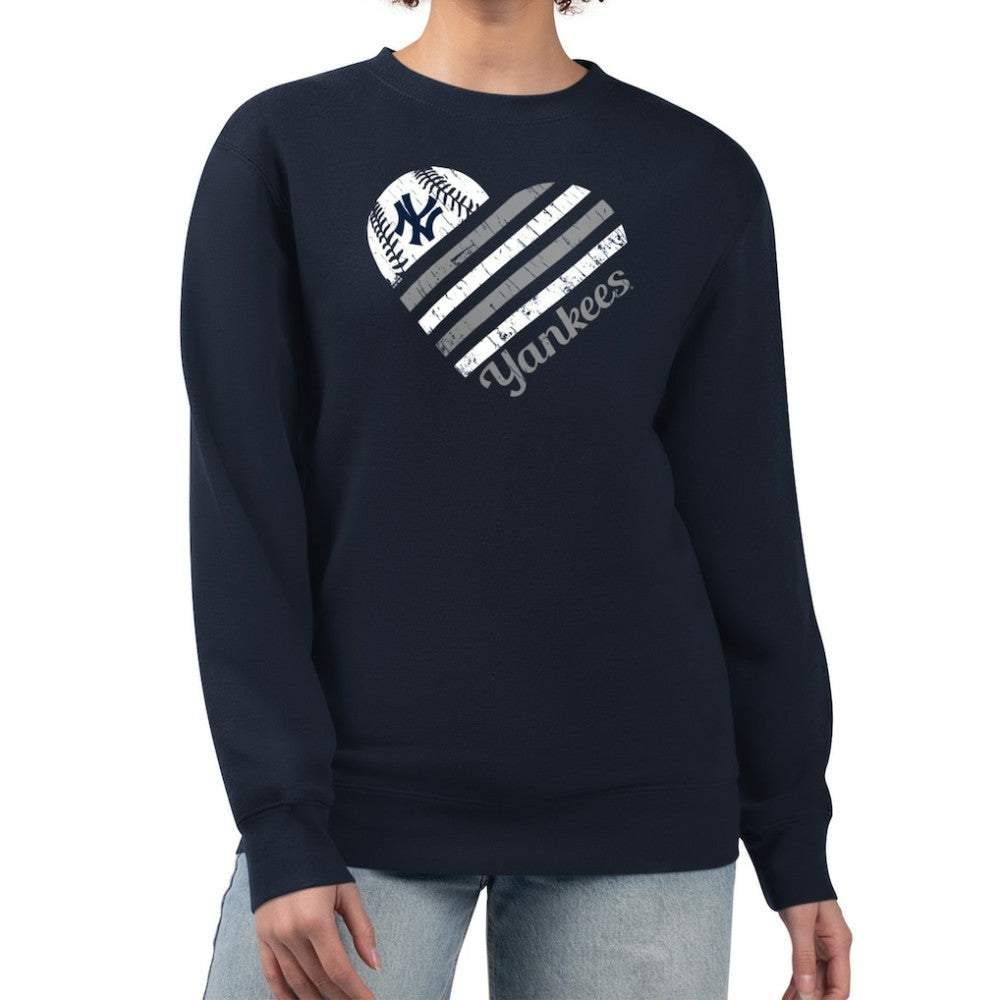 New York Yankees G-III 4Her by Carl Banks Women's Heart Logo Fleece Pullover Sweatshirt Navy