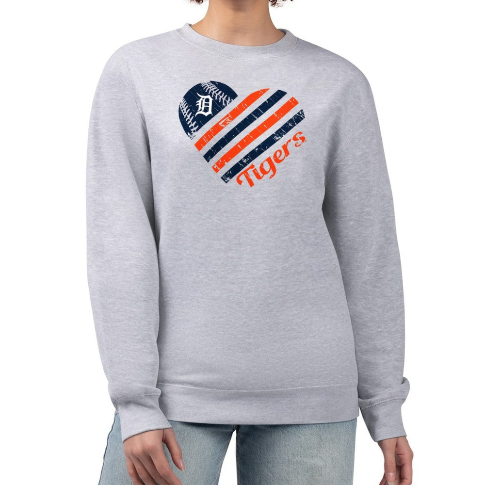 Detroit Tigers G-III 4Her by Carl Banks Women's Heart Logo Fleece Pullover Sweatshirt Heather Gray