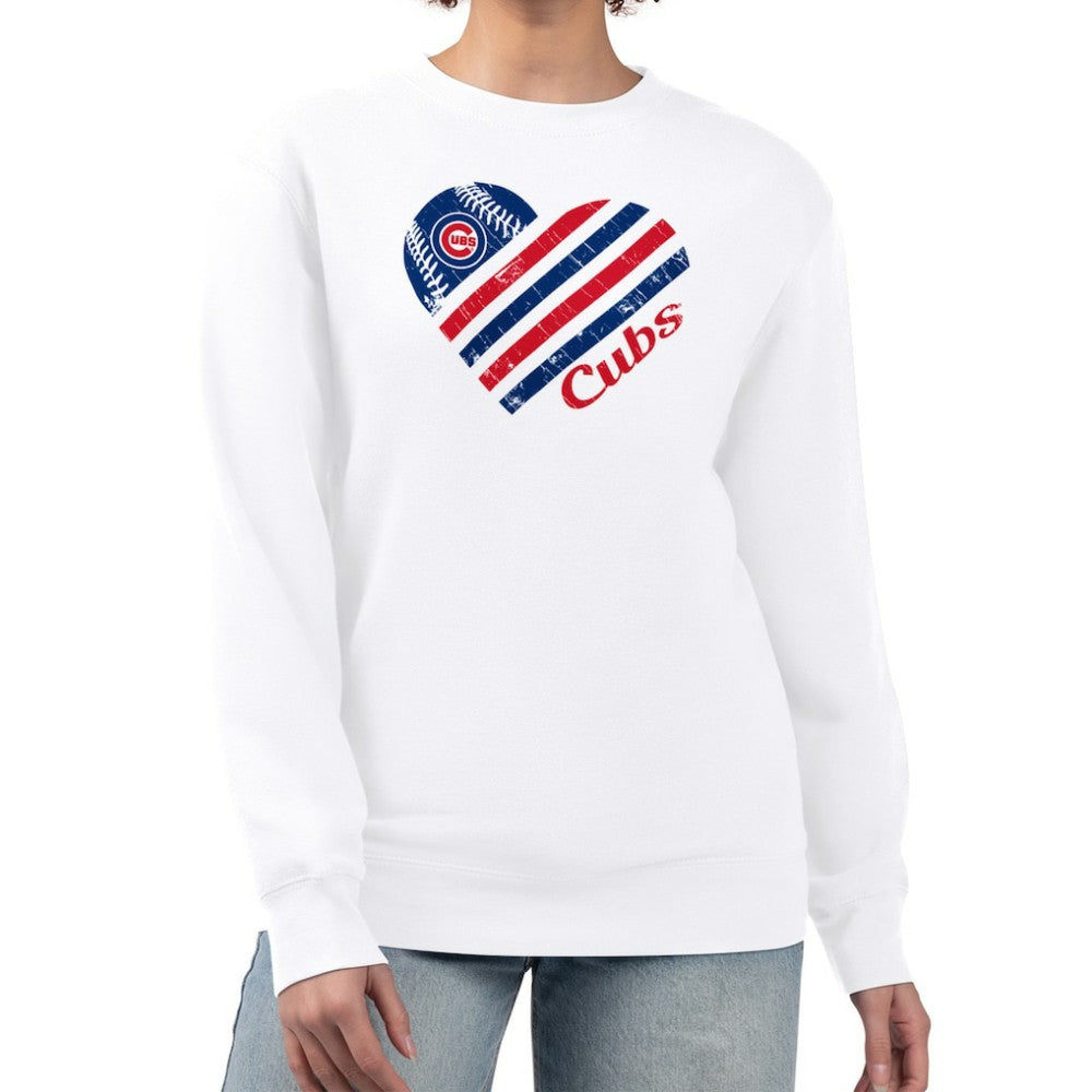 Chicago Cubs G-III 4Her by Carl Banks Women's Heart Logo Fleece Pullover Sweatshirt White