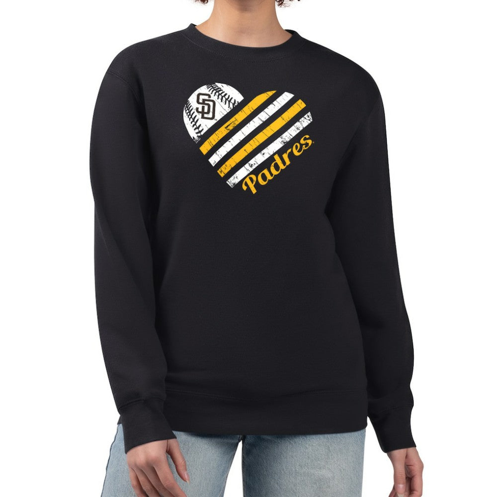 San Diego Padres G-III 4Her by Carl Banks Women's Heart Logo Fleece Pullover Sweatshirt Black