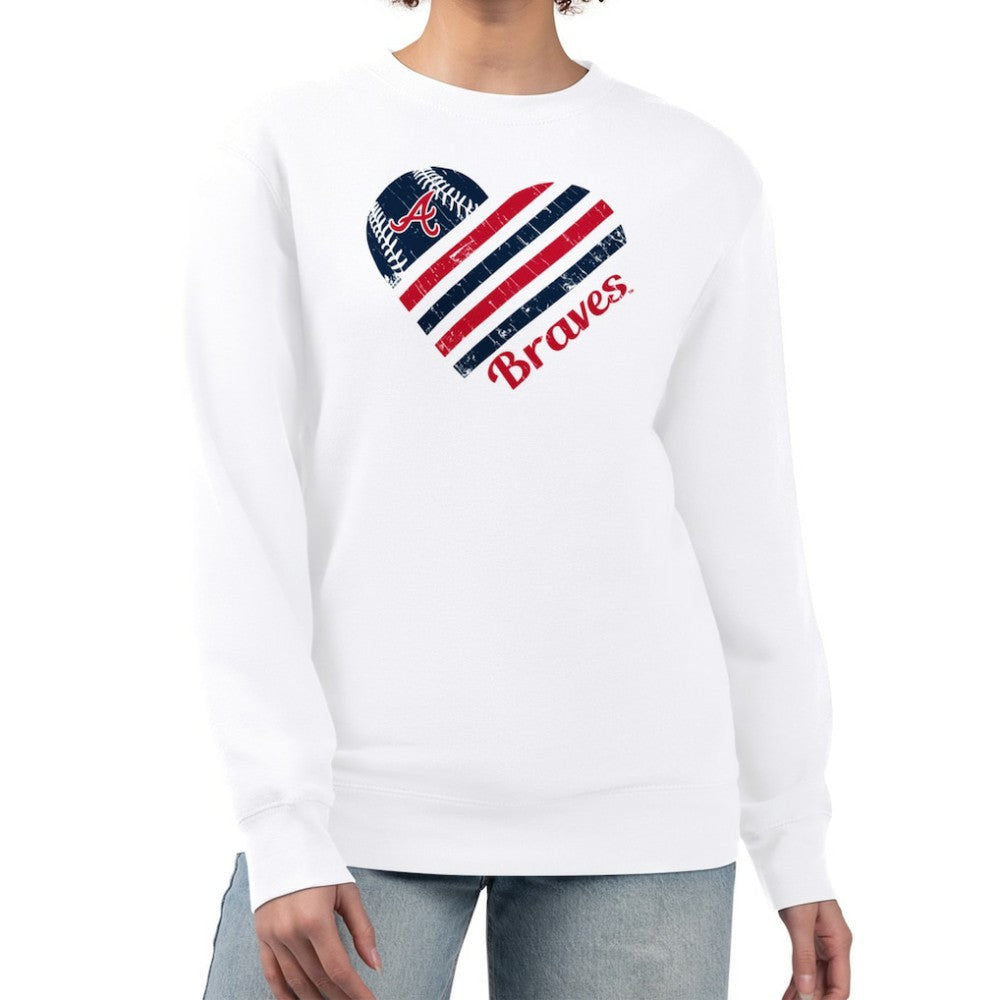 Atlanta Braves G-III 4Her by Carl Banks Women's Heart Logo Fleece Pullover Sweatshirt White