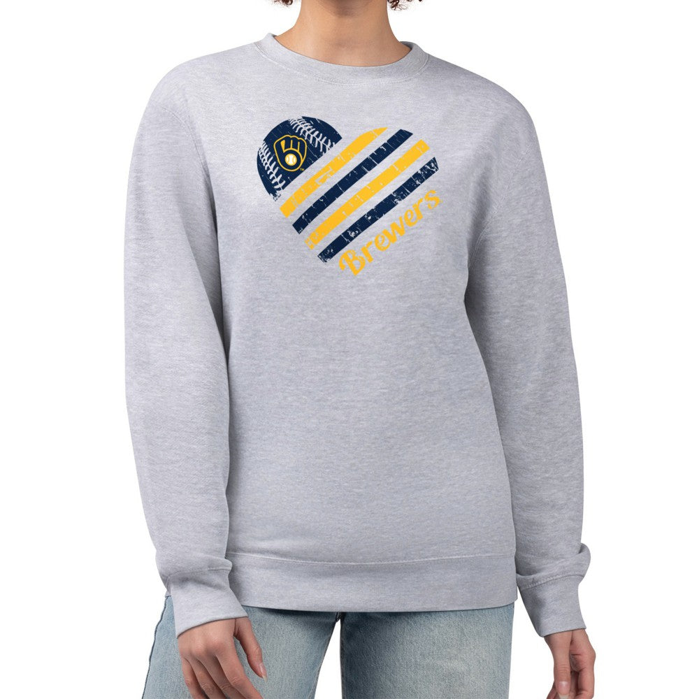 Milwaukee Brewers G-III 4Her by Carl Banks Women's Heart Logo Fleece Pullover Sweatshirt Heather Gray