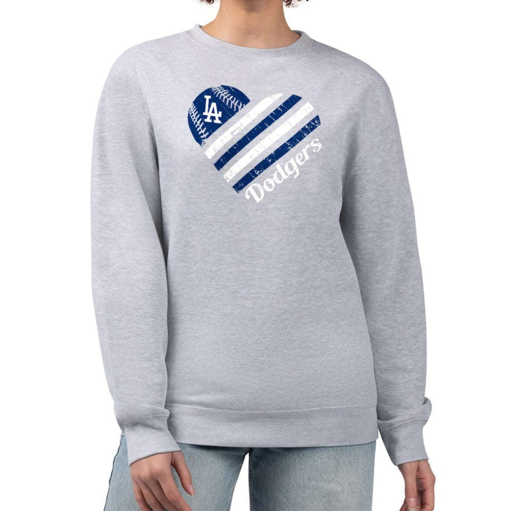 Los Angeles Dodgers G-III 4Her by Carl Banks Women's Heart Logo Fleece Pullover Sweatshirt Heather Gray