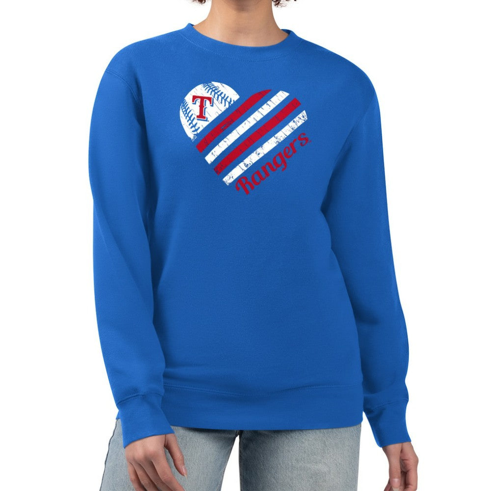 Texas Rangers G-III 4Her by Carl Banks Women's Heart Logo Fleece Pullover Sweatshirt Royal