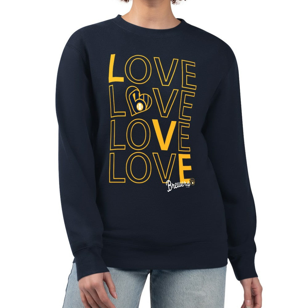 Milwaukee Brewers G-III 4Her by Carl Banks Women's Love Team Logo Fleece Pullover Sweatshirt Navy