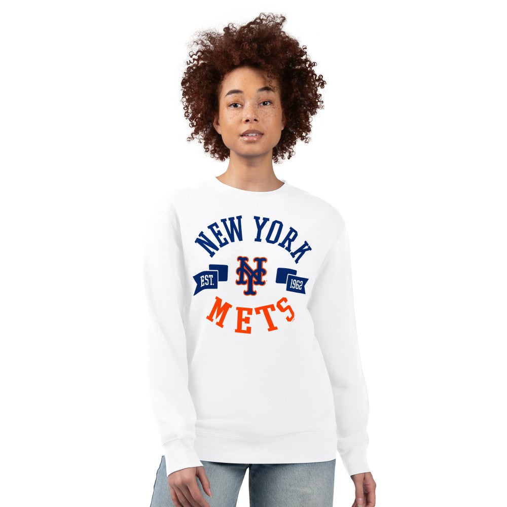 New York Mets G-III 4Her by Carl Banks Women's Team Logo Fleece Pullover Sweatshirt White