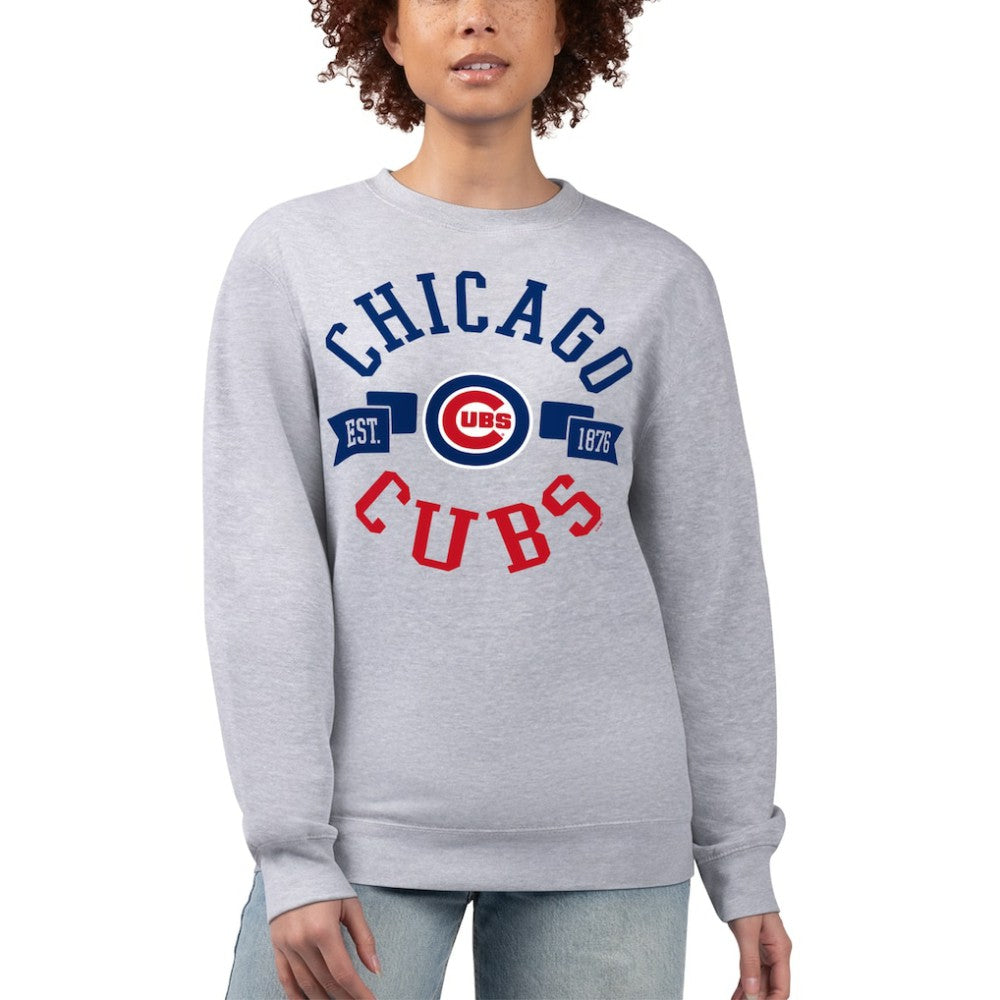 Chicago Cubs G-III 4Her by Carl Banks Women's Team Logo Fleece Pullover Sweatshirt Heather Gray