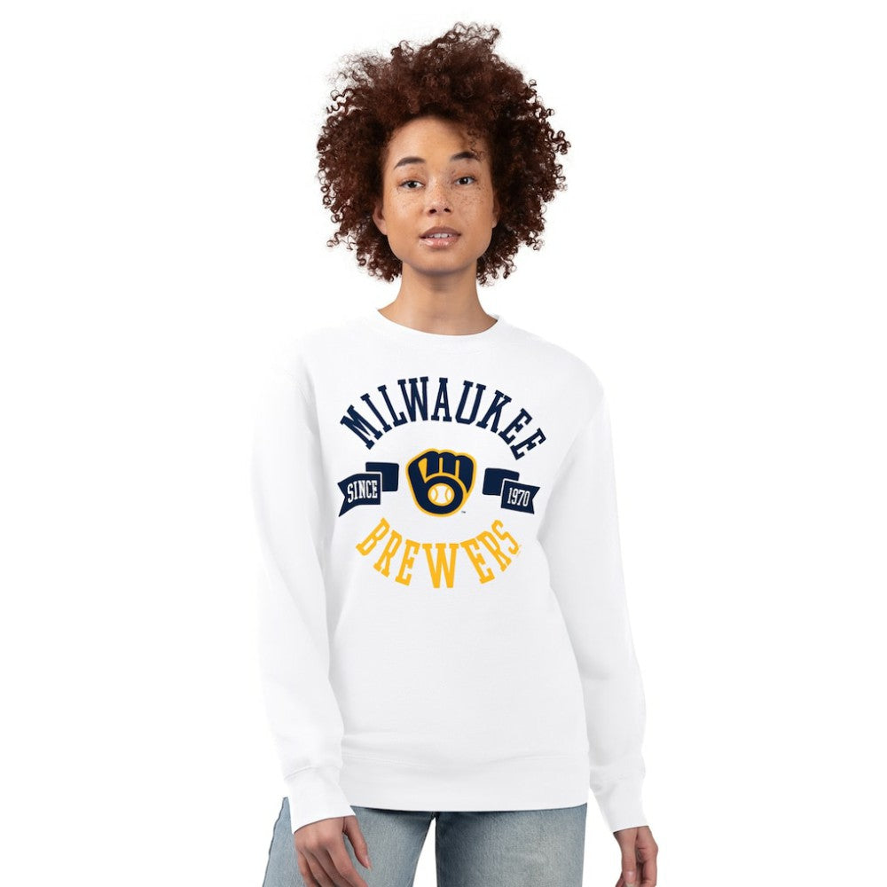 Milwaukee Brewers G-III 4Her by Carl Banks Women's Team Logo Fleece Pullover Sweatshirt White