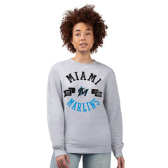 Miami Marlins G-III 4Her by Carl Banks Women's Team Logo Fleece Pullover Sweatshirt Heather Gray