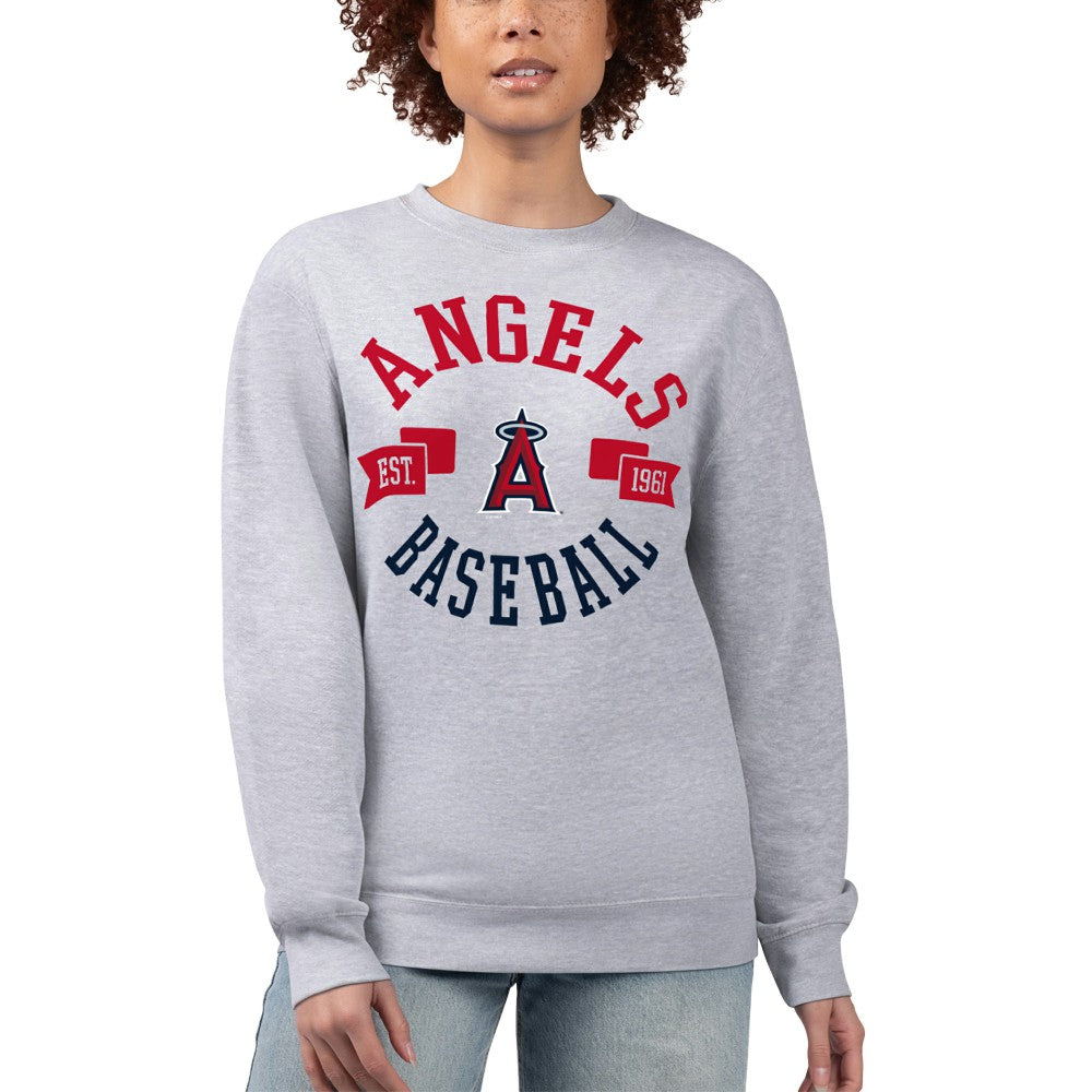 Los Angeles Angels G-III 4Her by Carl Banks Women's Team Logo Fleece Pullover Sweatshirt Heather Gray