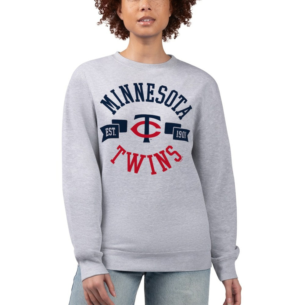 Minnesota Twins G-III 4Her by Carl Banks Women's Team Logo Fleece Pullover Sweatshirt Heather Gray