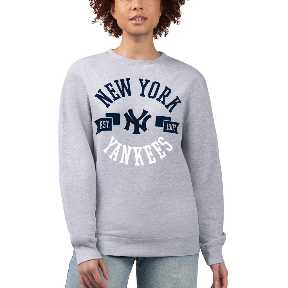 New York Yankees G-III 4Her by Carl Banks Women's Team Logo Fleece Pullover Sweatshirt Heather Gray
