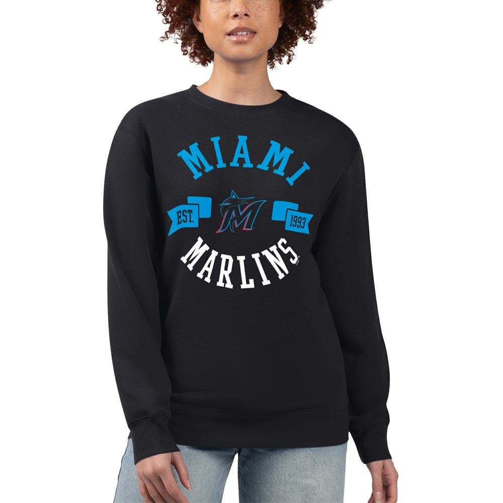 Miami Marlins G-III 4Her by Carl Banks Women's Team Logo Fleece Pullover Sweatshirt Black