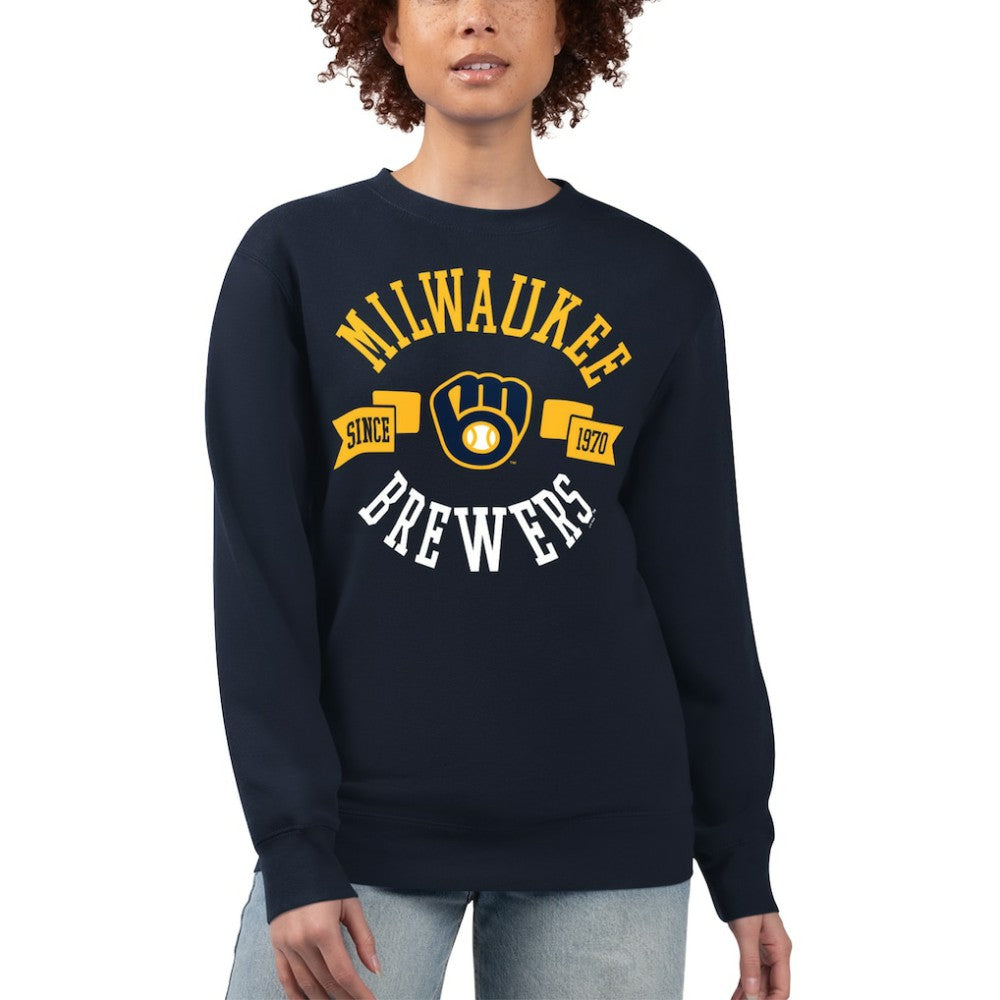Milwaukee Brewers G-III 4Her by Carl Banks Women's Team Logo Fleece Pullover Sweatshirt Navy