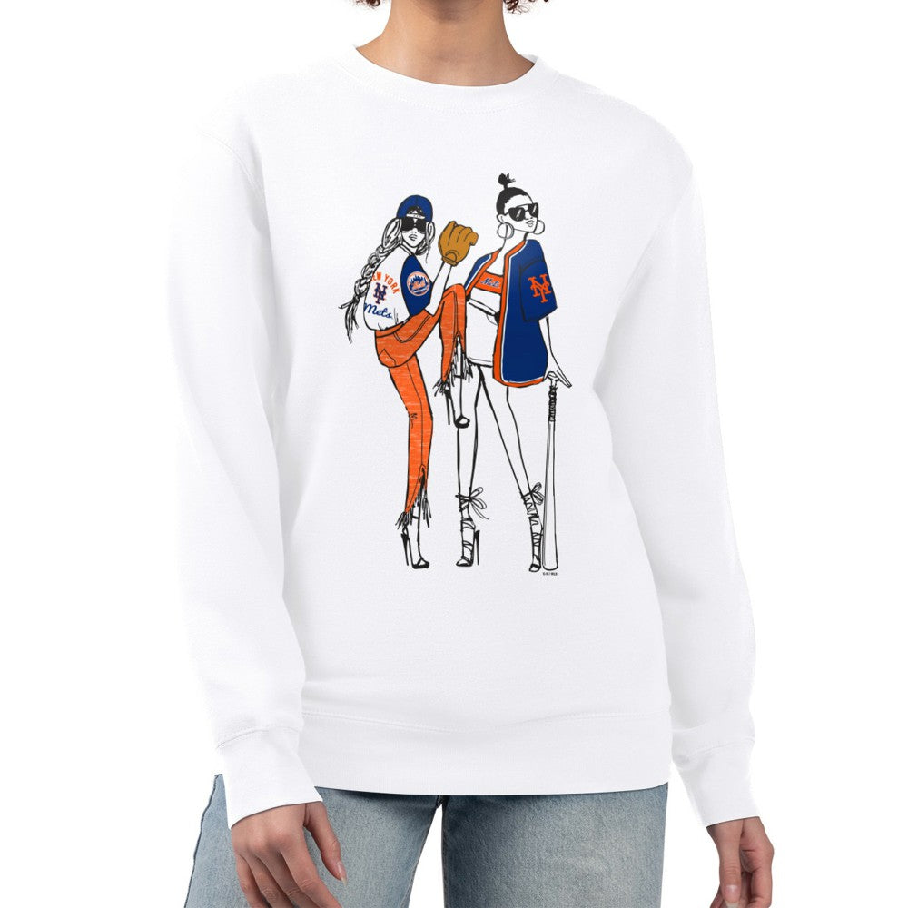 New York Mets G-III 4Her by Carl Banks Women's Baseball Girls Fleece Pullover Sweatshirt White