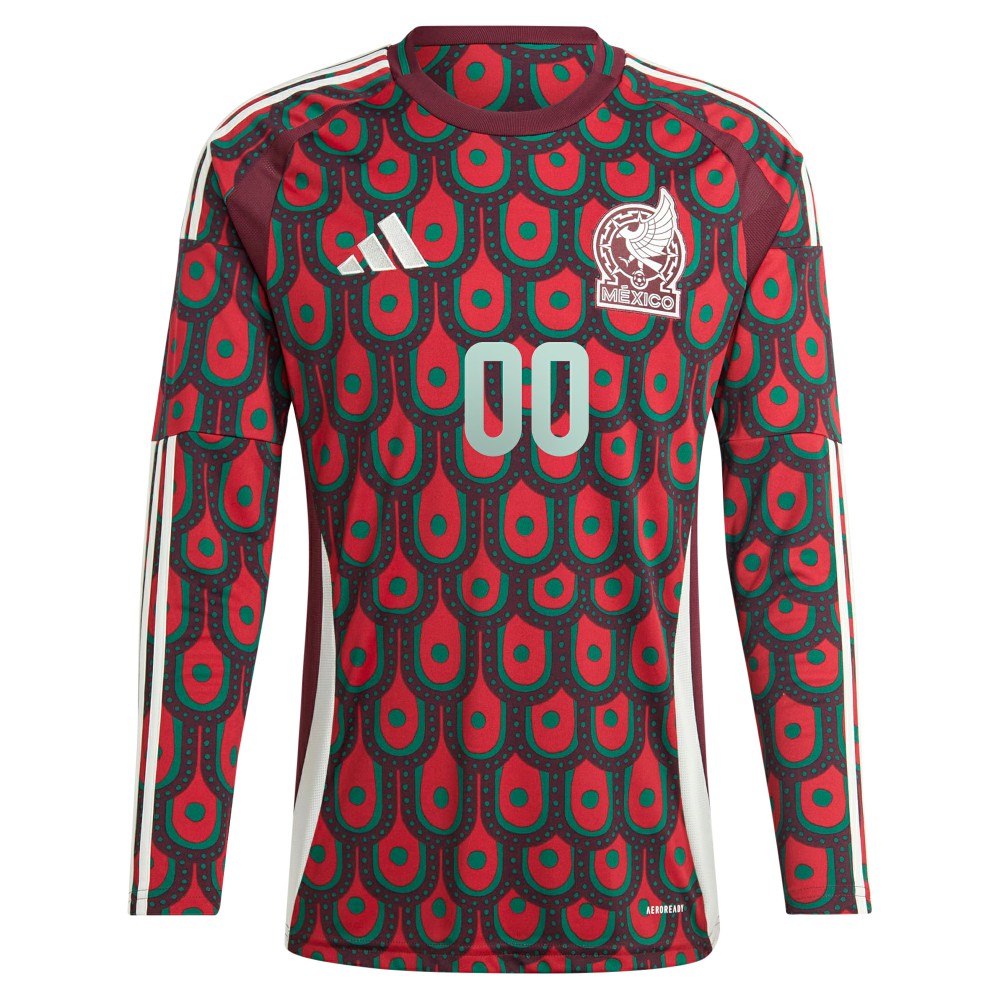 Mexico National Team 2024 Home Replica Custom Long Sleeve Jersey Burgundy - Adidas