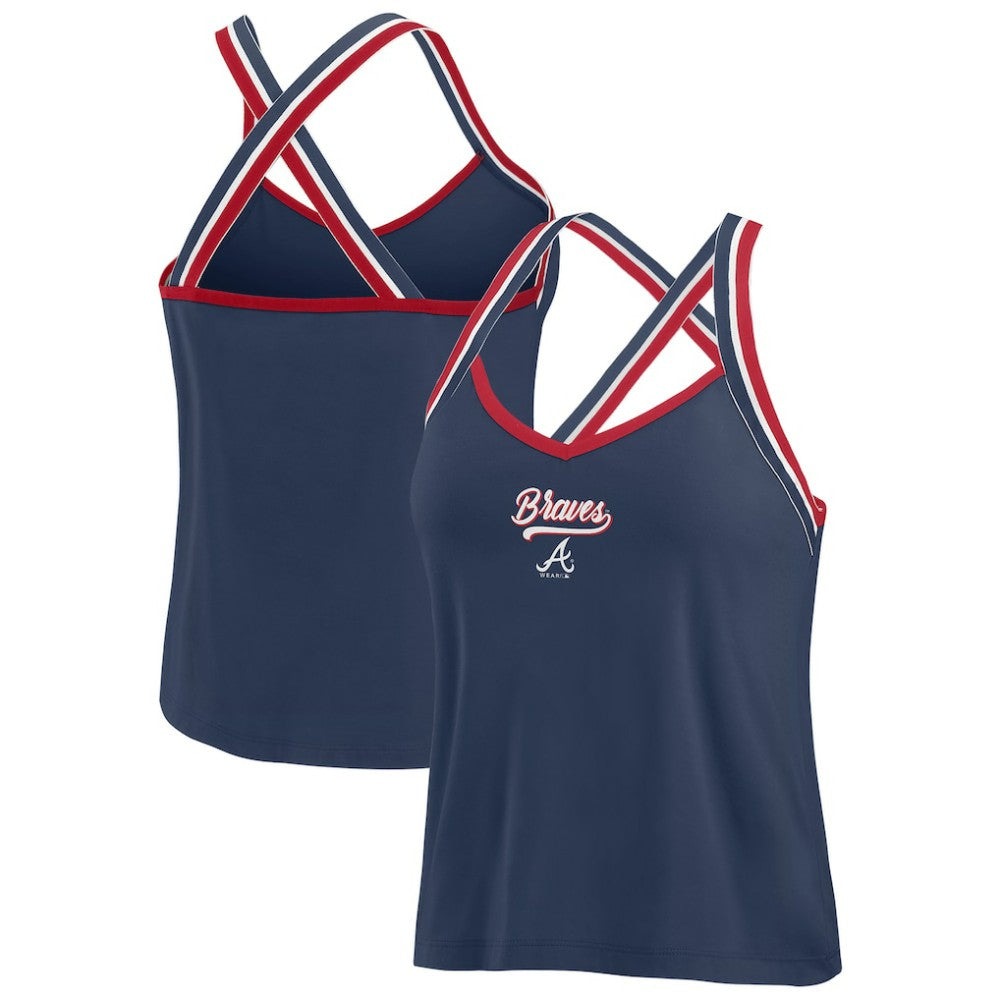 Atlanta Braves WEAR by Erin Andrews Women's Cross Strap Tank Top Navy