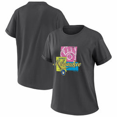 Milwaukee Brewers WEAR by Erin Andrews Women's Domestic Box Color Boyfriend T-Shirt Charcoal