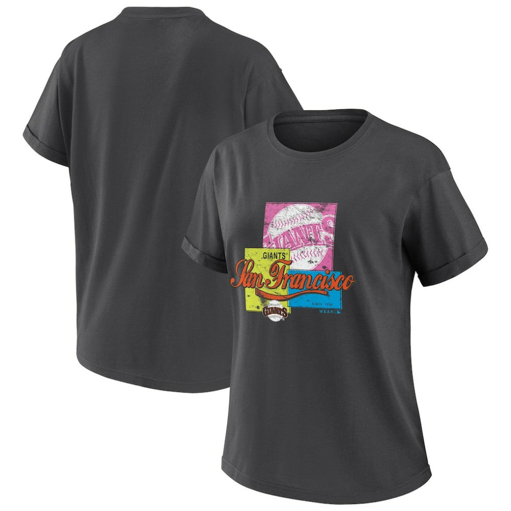 San Francisco Giants WEAR by Erin Andrews Women's Domestic Box Color Boyfriend T-Shirt Charcoal