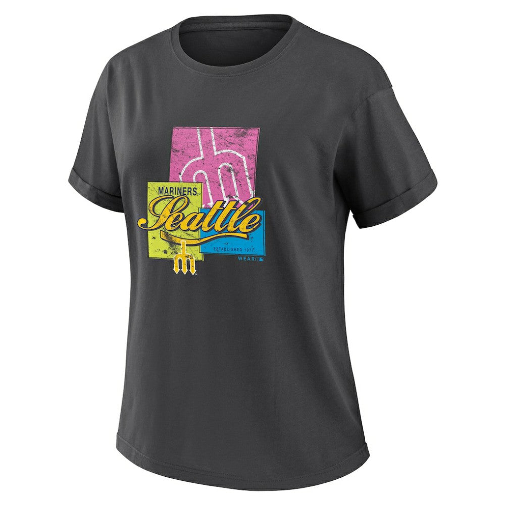 Seattle Mariners WEAR by Erin Andrews Women's Domestic Box Color Boyfriend T-Shirt Charcoal