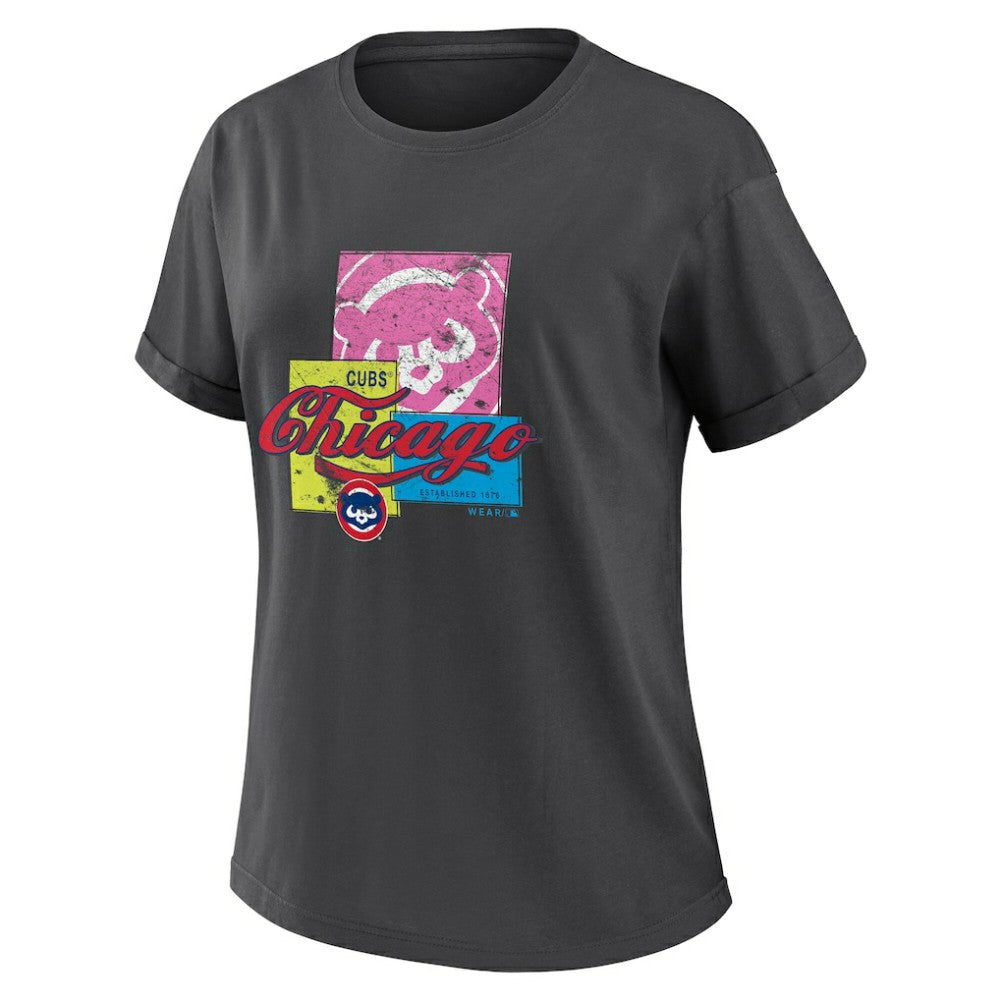 Chicago Cubs WEAR by Erin Andrews Women's Domestic Box Color Boyfriend T-Shirt Charcoal