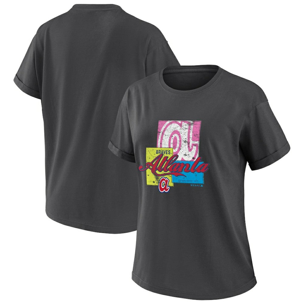 Atlanta Braves WEAR by Erin Andrews Women's Domestic Box Color Boyfriend T-Shirt Charcoal