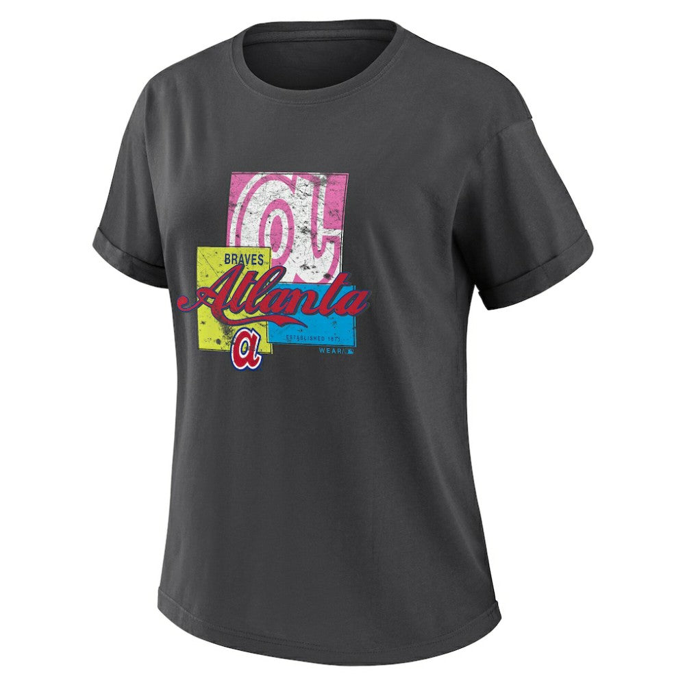 Atlanta Braves WEAR by Erin Andrews Women's Domestic Box Color Boyfriend T-Shirt Charcoal