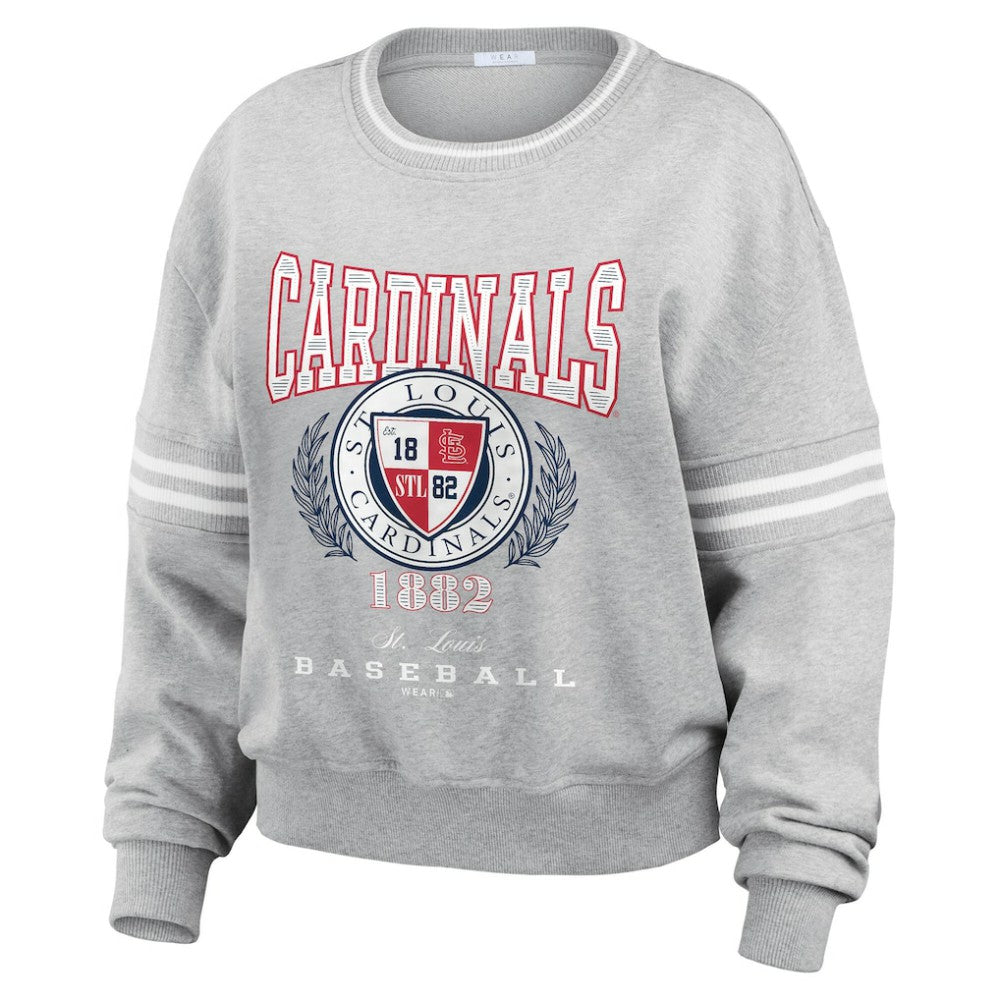 St. Louis Cardinals WEAR by Erin Andrews Women's Domestic Crest Pullover Sweatshirt Heather Gray