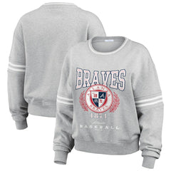 Atlanta Braves WEAR by Erin Andrews Women's Domestic Crest Pullover Sweatshirt Heather Gray