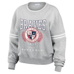 Atlanta Braves WEAR by Erin Andrews Women's Domestic Crest Pullover Sweatshirt Heather Gray