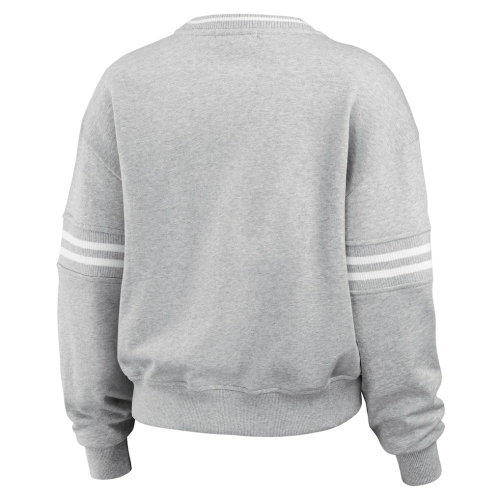 Atlanta Braves WEAR by Erin Andrews Women's Domestic Crest Pullover Sweatshirt Heather Gray
