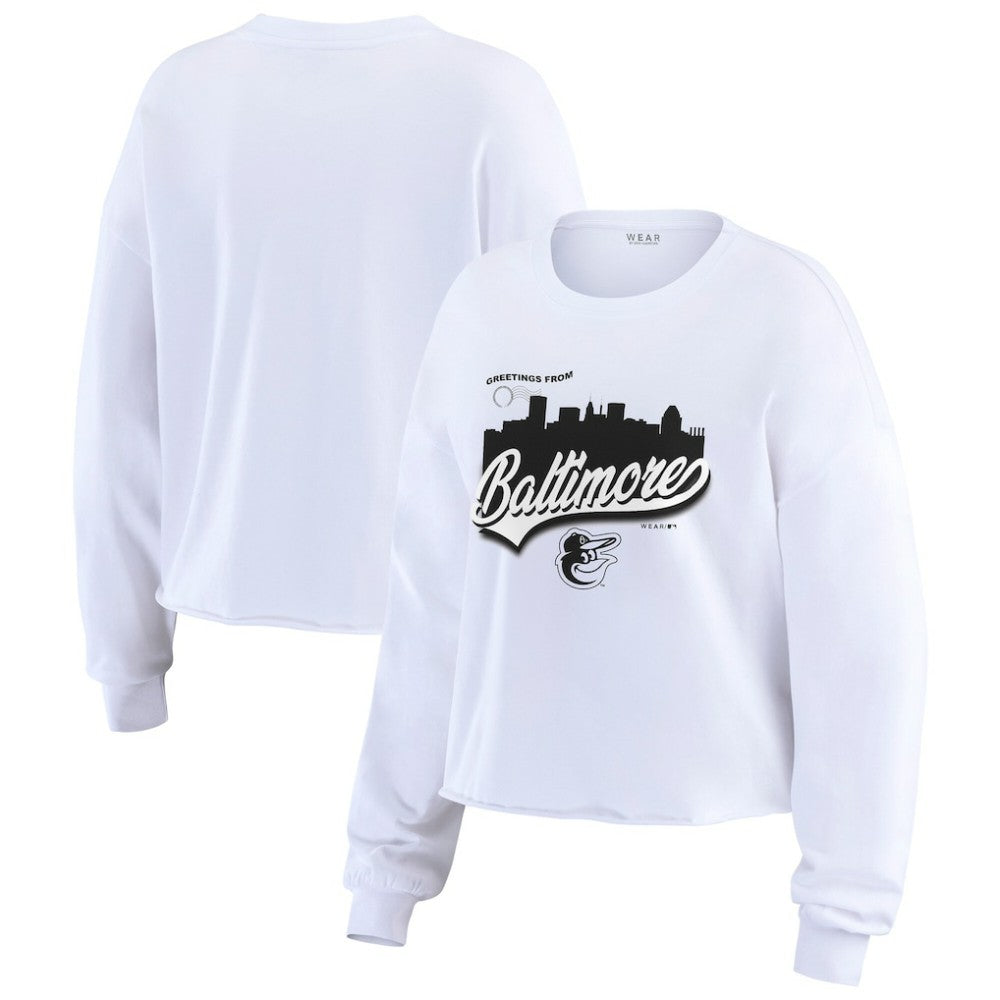 Baltimore Orioles WEAR by Erin Andrews Women's Domestic Postcard Long Sleeve T-Shirt White