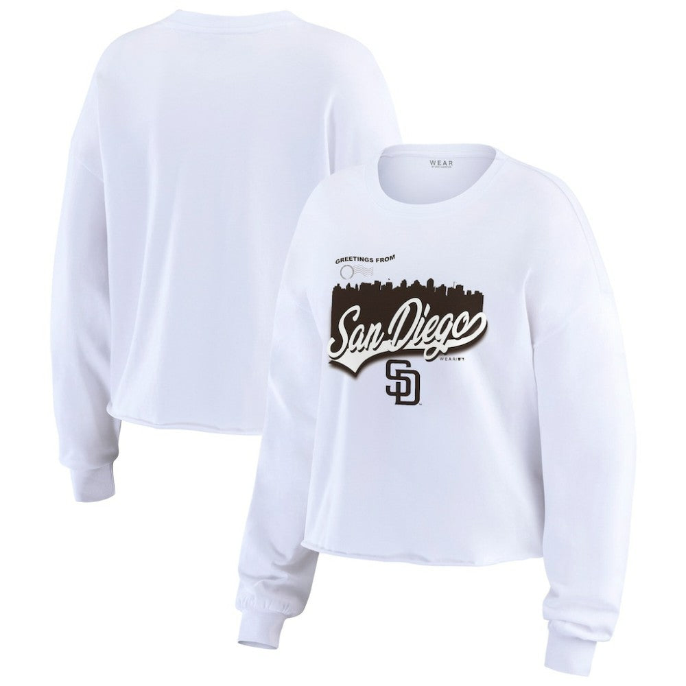 San Diego Padres WEAR by Erin Andrews Women's Domestic Postcard Long Sleeve T-Shirt White