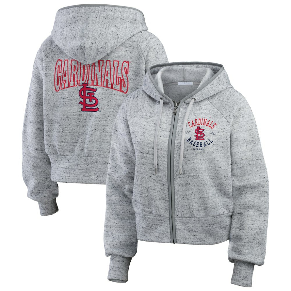 St. Louis Cardinals WEAR by Erin Andrews Women's Speckled Fleece Cropped Full-Zip Hoodie Heather Gray