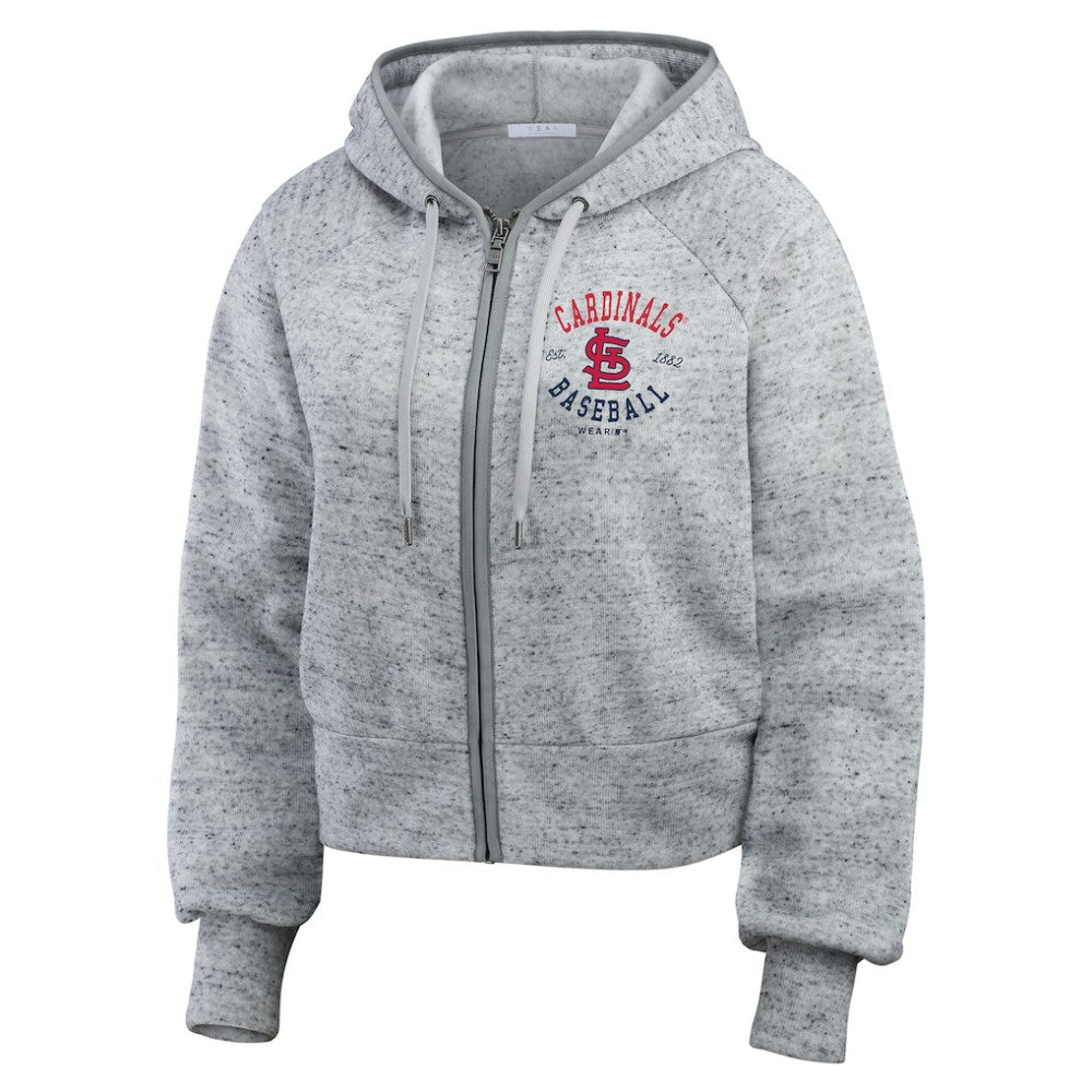 St. Louis Cardinals WEAR by Erin Andrews Women's Speckled Fleece Cropped Full-Zip Hoodie Heather Gray