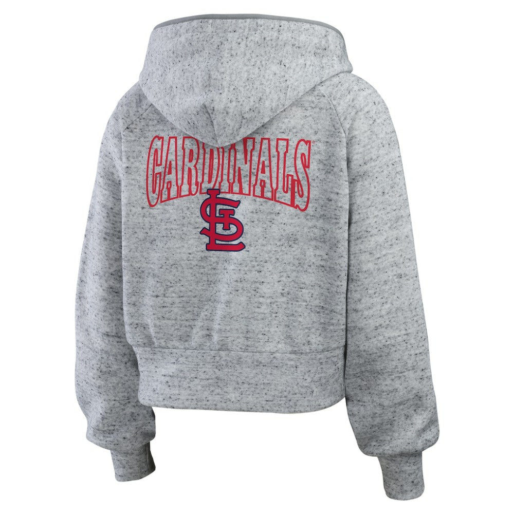 St. Louis Cardinals WEAR by Erin Andrews Women's Speckled Fleece Cropped Full-Zip Hoodie Heather Gray