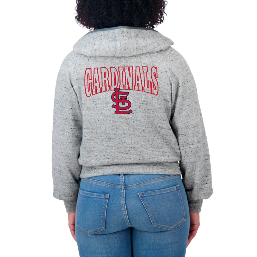 St. Louis Cardinals WEAR by Erin Andrews Women's Speckled Fleece Cropped Full-Zip Hoodie Heather Gray