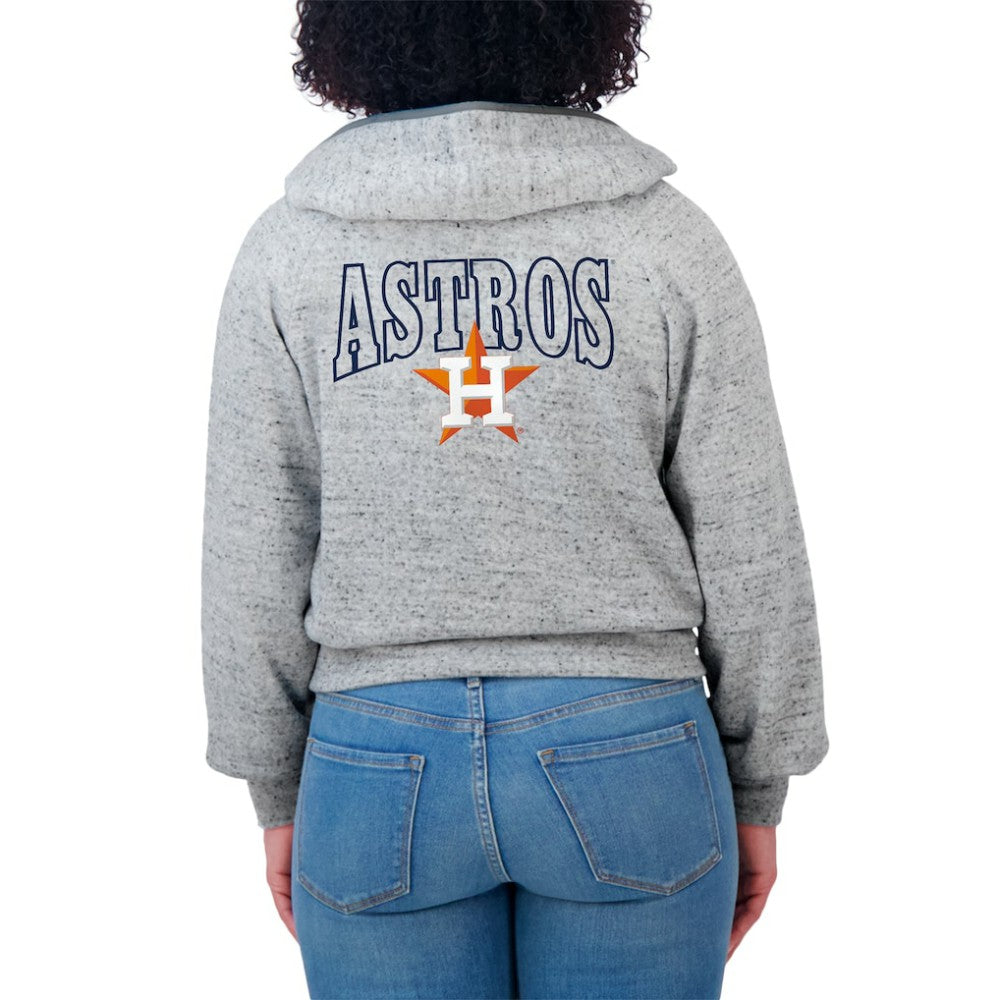 Houston Astros WEAR by Erin Andrews Women's Speckled Fleece Cropped Full-Zip Hoodie Heather Gray
